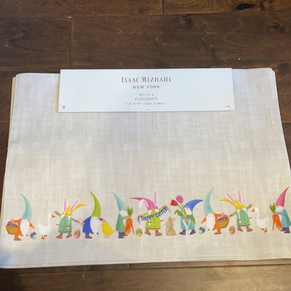 Isaac Mizrahi Set Of 4 Happy Easter Gnome Placemats Chicken Duck Cotton - Picture 2 of 4